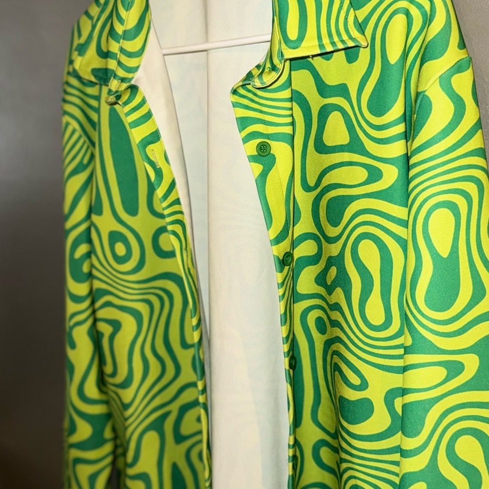 Green and Yellow Patterned Women's Top